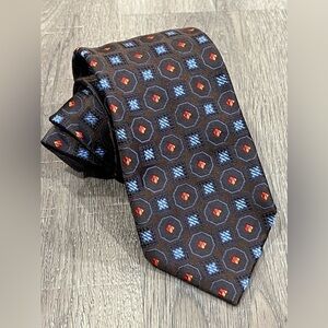 Ermenegildo Zegna Tie Sunburst Geometric Black Blue Power Summer 100% Silk EUC
